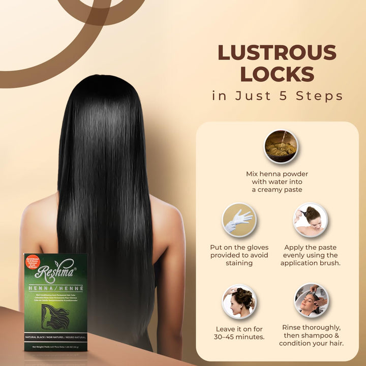 30 Minute Henna Hair Color Infused with Organic Henna Lawsonia Inermis 100% Gray Coverage for Soft, Shiny Hair, Plant-Based Hair Dye—1.05 Oz Pack of 1 (Black)