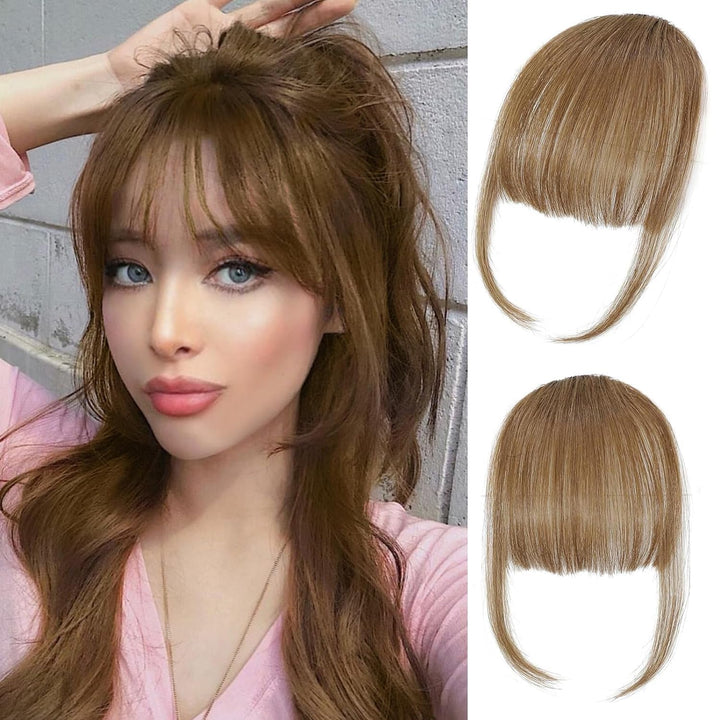 Clip in Bangs 100% Real Human Hair Extensions Wispy Natural Black Fake Bangs Hair Clip on Bangs for Women Fringe with Temples Hairpieces Faux Bangs for Daily Wear