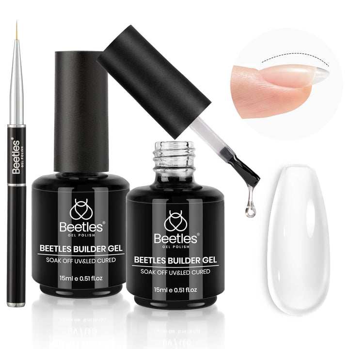 Beetles Builder Gel for Nails-Cover Nude Translucent 7 in 1 Nail Thickening Strengthening Building Apex for Beginner DIY Salon at Home,Natural Nude Builder Nail Gel, UV & LED Lamp Cured Needed