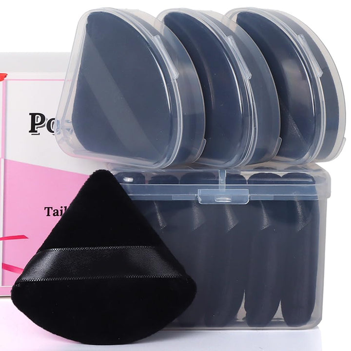 10Pcs Triangle Powder Puffs for Face Powder,Soft Velour Triangular Beauty Puff,Makeup Pressed,Baking & Setting Powder Sponge Applicator Pads with Case,Black