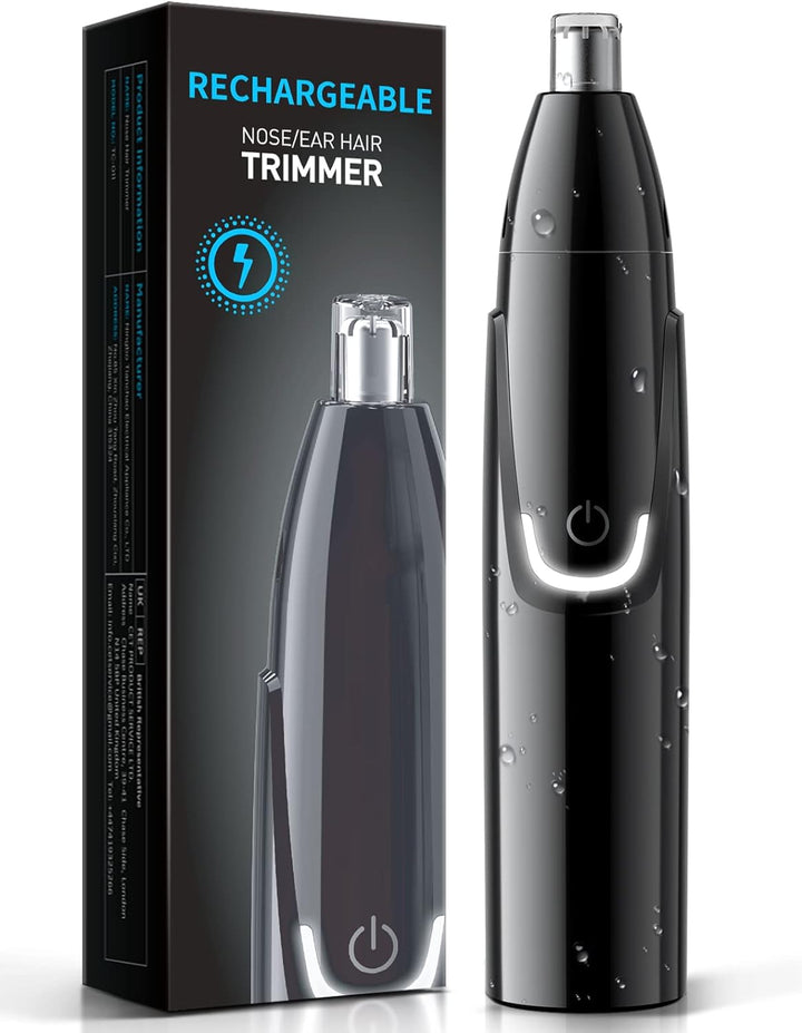 Rechargeable Ear and Nose Hair Trimmer - 2025 Professional Painless Eyebrow & Facial Hair Trimmer for Men Women, Powerful Motor and Dual-Edge Blades for Smoother Cutting Black