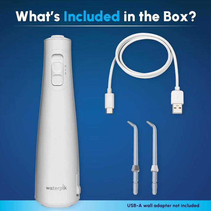 Cordless Pulse Rechargeable Portable Water Flosser for Teeth, Gums, Braces Care and Travel with 2 Flossing Tips, Waterproof, ADA Accepted, WF-20 White, Packaging May Vary