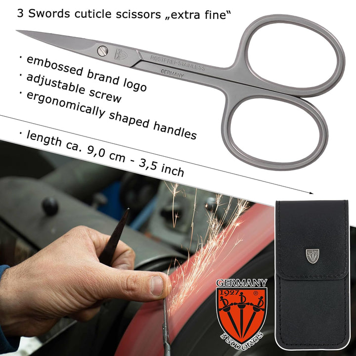 - Brand Quality STAINLESS STEEL INOX CURVED CUTICLE SCISSORS (1 PIECE) with Case for Manicure Pedicure - Nail Care by 3 Swords - Made in Germany