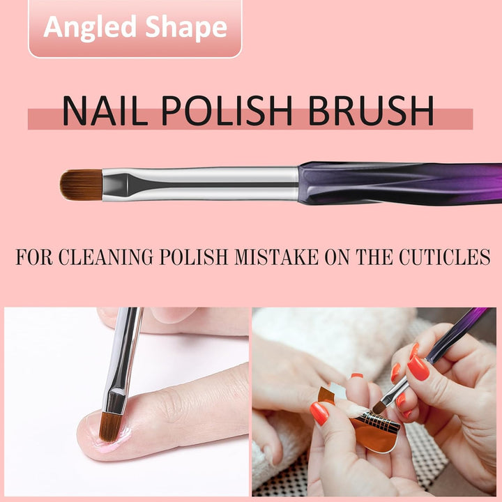 Nail Art Clean up Brushes,3Pcs Nail Brush for Cleaning Polish Mistakes on the Cuticles,Flat/Oval/Fine Angled Gel Nail Brushes for Nail Art Design Painting and DIY Tools (BLACK PURPLE)