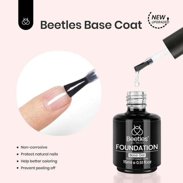 Beetles Top Coat Base Gel & Nail Glue Set-3Pcs No Wipe Top Coat Gel Nail Polish & Base Coat with 9 in 1 Nail Glue Shine Effect Long Lasting Soak off Uv Light Lamp Diy Fall Nail Gifts for Women & Girls
