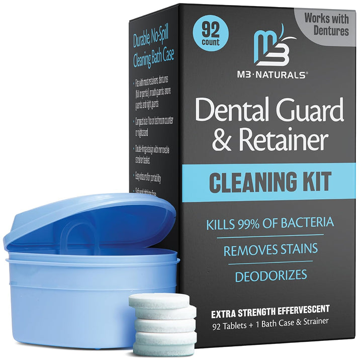 Denture Bath Case and Retainer Case, Denture Bath Cup for Invisalign Retainers Mouthguards Dentures Cleaner Kit with Strainer Spill-Free Portable Retainer Cleaner Case by