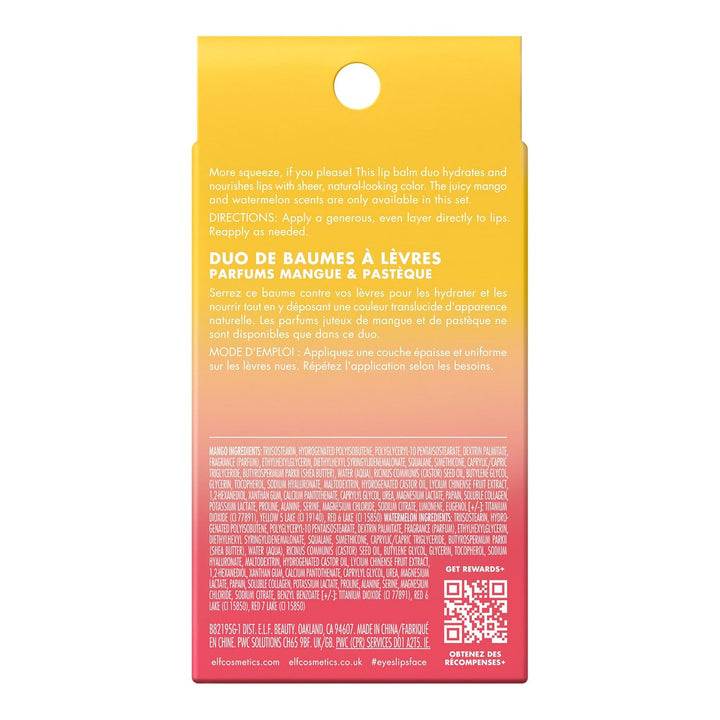 Squeeze Me More Lip Balm Duo, Moisturizing Balm for a Sheer Tint of Color, Made with Hyaluronic Acid, Vegan & Cruelty-Free, Mango & Watermelon