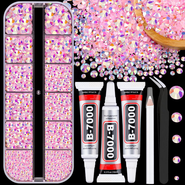 30000Pcs Resin Jelly Rhinestones for Bedazzling, Multicolor 3Mm Flatback Gems for Diamond Art, Bedazzler Kit with 3Pcs 10Ml B7000 Jewelry Glue for Nail Art Crafting Book Makeup