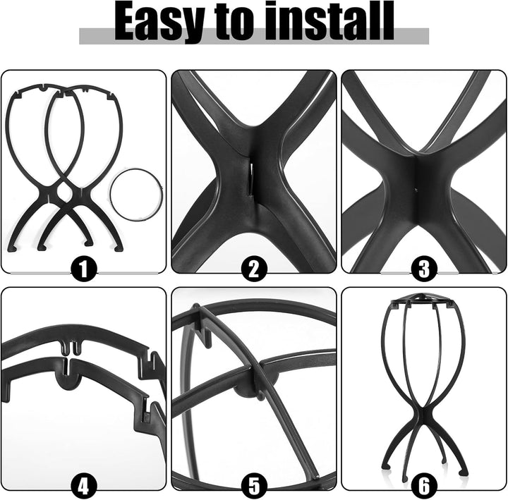 Wig Stand, Portable Wig Holder Wig Head Stand for All Wigs Travel Wig Hair Stylist Gifts for Women(Black (2 Pack))