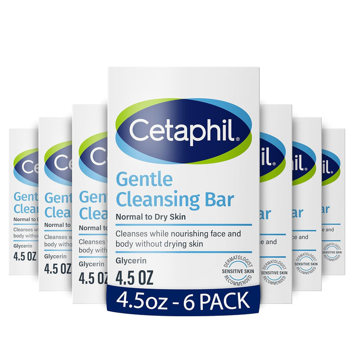 Gentle Cleansing Bar, 4.5 Oz (Pack of 6), Nourishing Cleansing Bar for Dry, Sensitive Skin, Non-Comedogenic