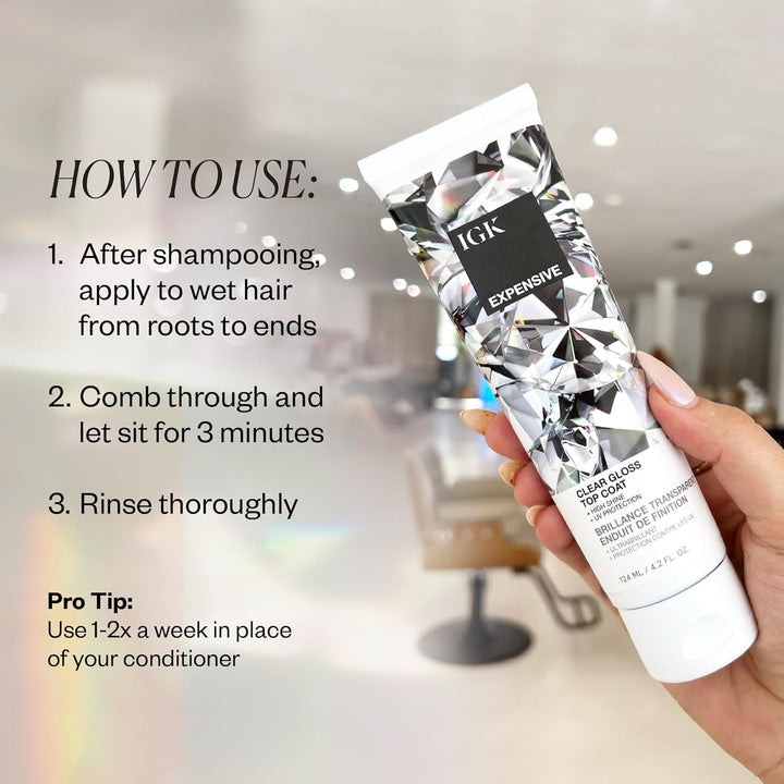 - EXPENSIVE - Clear Hair Gloss Treatment – Shine-Boosting Top Coat for Glass Hair – Hair Treatment for Smooth, Polished Finish – Clear Gloss for Hair Sheen and Silkiness - Cruelty Free 4.2Oz