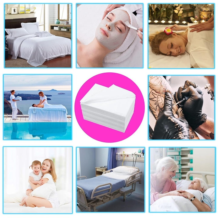 Disposable Bed Sheets 100 Pcs 31" X 71" Massage Table Sheets Non Woven Fabric SPA Bed Cover Breathable for Massage Beauty Tattoos(White)