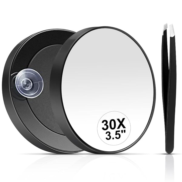 30X Magnifying Mirror, Small Travel Mirror with Suction Cup and Tweezers, 3.5 Inches