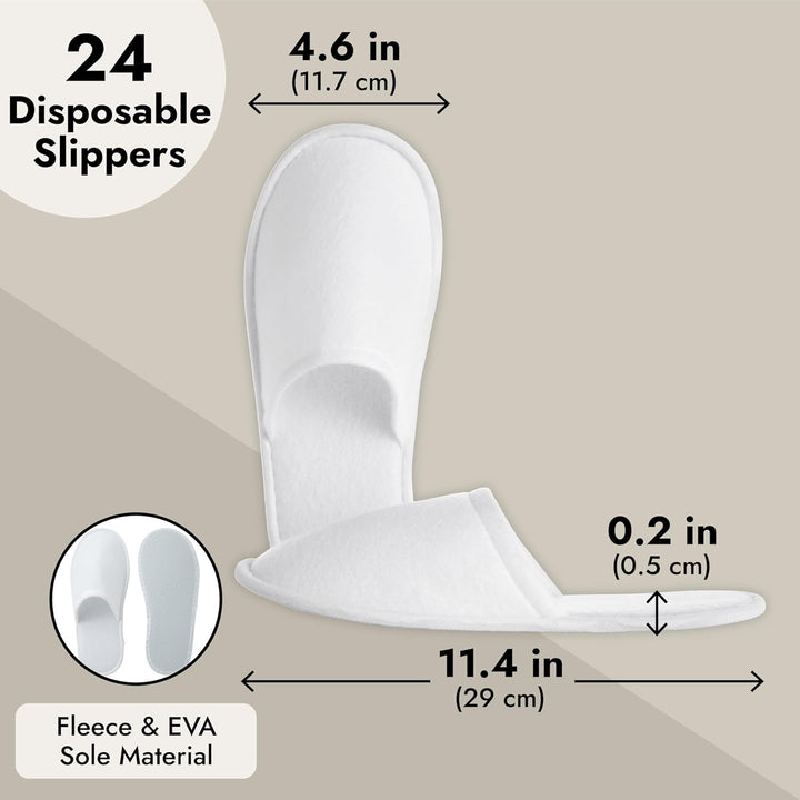 Disposable Slippers for Guests - Men'S US 10/Women'S US 11 Medium - White Closed-Toe Cotton EVA Slip-Resistant Sole - Individually Wrapped Spa & Hotel House Slippers Bulk 24 Pairs