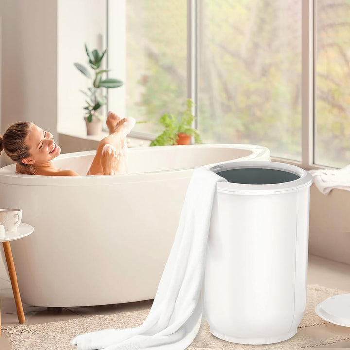 Large Towel Warmer for Bathroom - Heated Towel Warmers Bucket, Wood Handle, Auto Shut Off, Fits up to Two 40"X70" Oversized Towels, Bathrobes, Blankets, Best Ideal for Mother'S Gifts