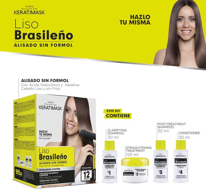 Brazilian Straightening Kit with Keratin and Hyaluronic Acid - Keratin Treatment- Get a Perfect Smooth, Shiny and Silky- Formaldehyde FREE