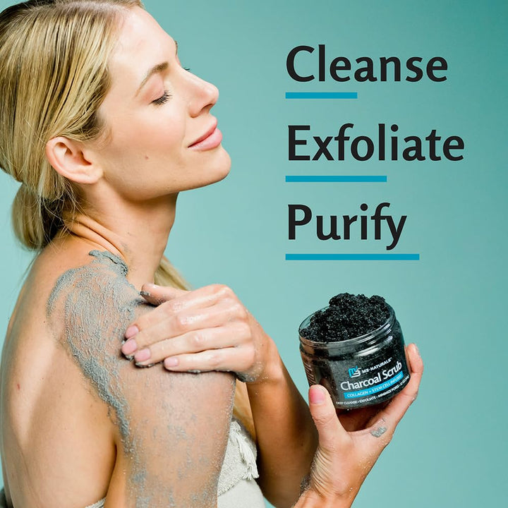 Exfoliating Charcoal Scrub with Collagen & Stem Cells – Salt Scrub for Body Toning, Cellulite, Armpit Detox, and Skin Smoothing for Face, Feet, and Body by .
