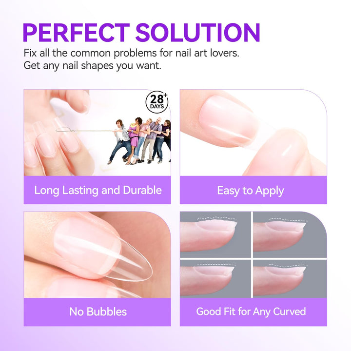 Gel Nail Glue for Press on Nails: 6 in 1 Strong UV Nail Glue for Nail Tips and Acrylic Fake Nail - Long Lasting 28 Days Quick Dry - Beginner Friendly DIY for Home Salon