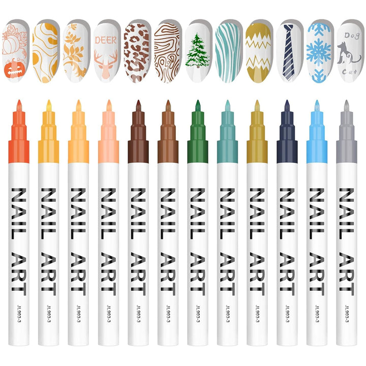 12 Color 3D Nail Art Pens Set,  0.5MM Nail Pens Nail Point Graffiti Dotting Pen Drawing Painting Liner Brush for DIY Nail Art Beauty Adorn Manicure Tools