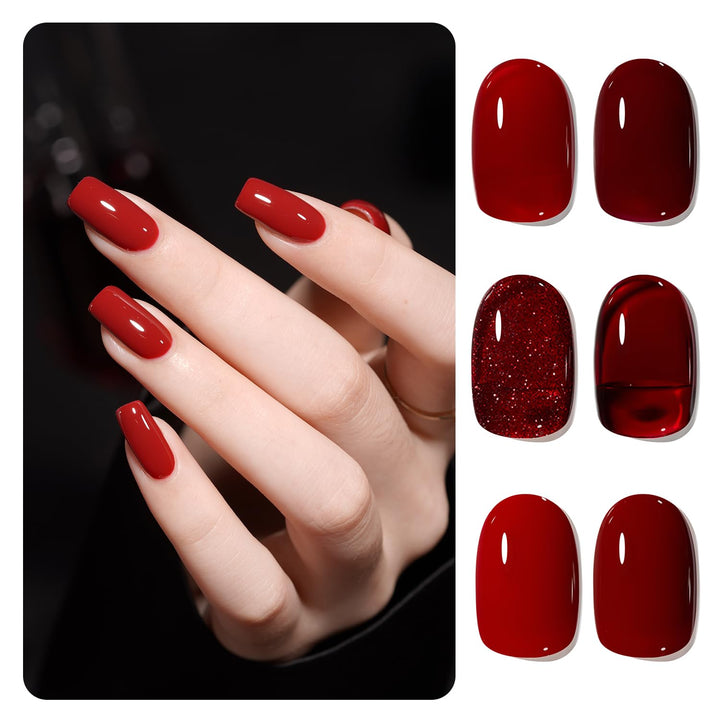 Rose Garden Jelly Gel Nail Polish of 6 Transparent Nude Red Pink Brown Colors Sheer Gel Polish Kit for Salon Manicure and Nail Art DIY at Home