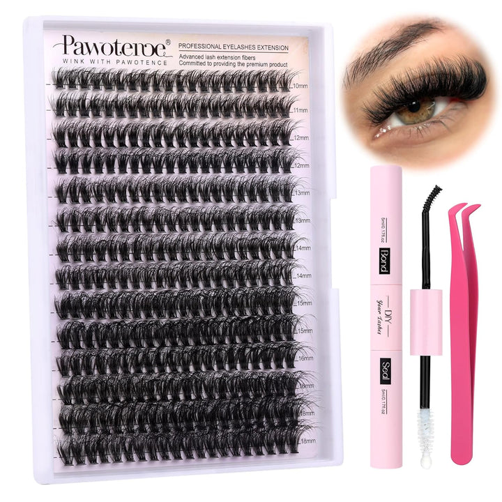Lash Extension Kit DIY 280Pcs Lash Clusters Eyelash Extension Kit, 9-16Mm 30D 40D Individual Lashes Kit with Lash Bond and Seal, Lash Tweezers for Self Use (30D&40D, 0.07D, 9-16Mm, Kit)