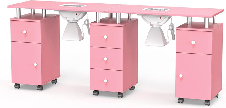 Manicure Table Nail Desk for Nail Tech, Nail Table Beauty Salon Station W/Electric Dust Collector Acetone Resistant W/Lockable Wheel,Arm Rest