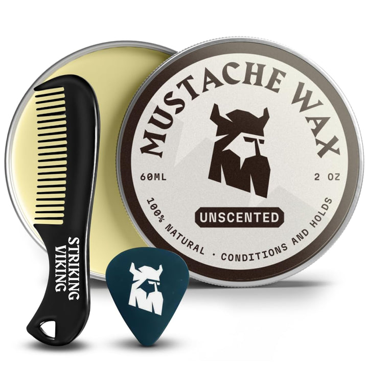 Mustache Wax Kit & Comb Set - 2 Oz, Medium/Strong Hold, Sandalwood Scent - Grooming Kit for Men with Pocket Mustache Comb & Beard Wax Alternative, Non-Greasy Styling