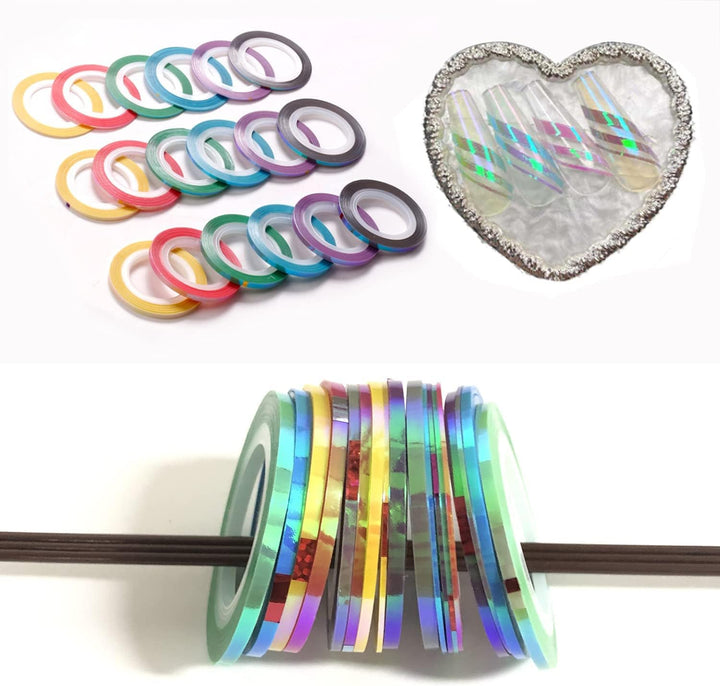 Nail Art Striping Tape Lines Kit 36 Pcs 1Mm 2Mm 3Mm Nail Tape Strips for Design DIY Silver Nails Striping Tape Case,Laser Holographic Nail Rolls Chrome Striping Tape Line