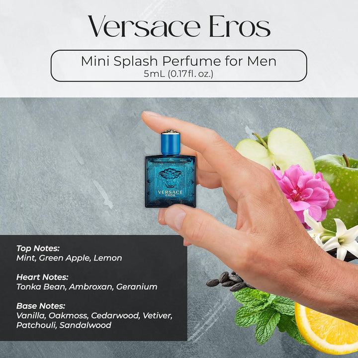 Cologne for Men Set of 4 Mini Eros, Pour Homme, Dylan Blue, Eau Fraiche Perfume for Men Fragrance Sampler Set - Designer Mens Cologne Samples (4 Count, 0.17 Oz)