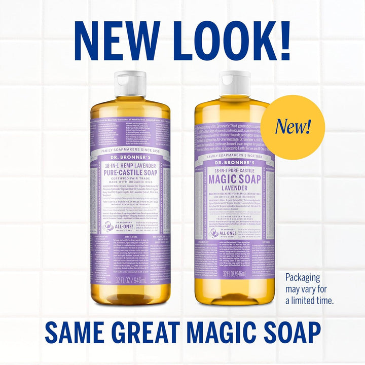 ’S Pure-Castile Magic Liquid Soap - Made with Regenerative Organic Certified Oils - 18-In-1 Uses for Face, Body, Hand, Hair- Gentle on Sensitive Skin - All Natural Body Wash- Lavender, 32Oz