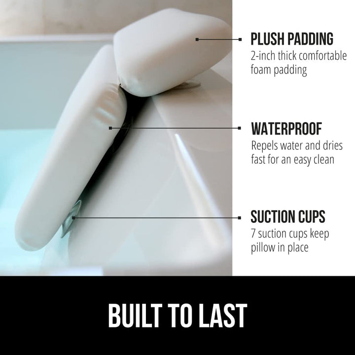 Bath Pillow for Tub, Improved Suction Cups, Luxury Bathtub Pillows, Headrest for Neck and Back Support, Relaxing Home Spa, Hot Tubs and Bathroom Essentials, Gifts for Women, 2 Panel White