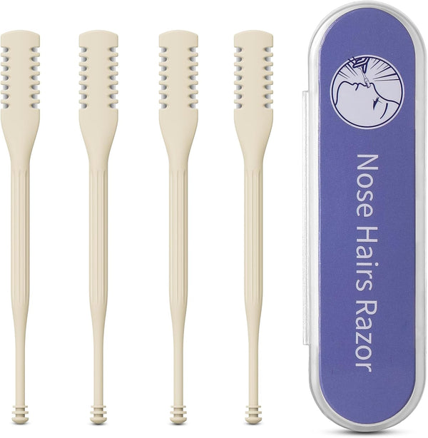 Manual Nose Hair Trimmer (Pack of 4) - Rotating Nasal Hair Razor Cutter with Ear Picker for Women and Men - Portable Nostril Hair Remover Tools