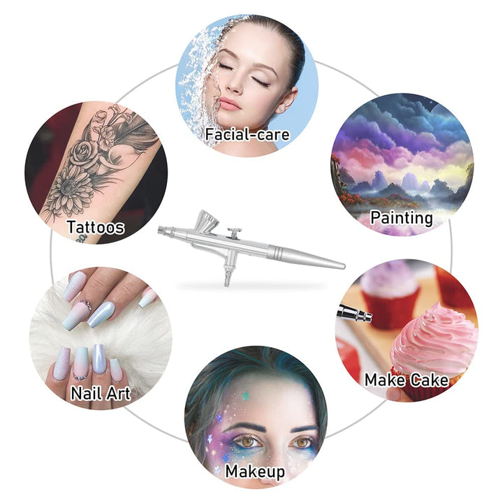 Airbrush Gun Mini Makeup Air Brush Spary Gun 0.4Mm Needle and Nozzle for Make up Face Eyebrow Nail Temporary Tattoo (Single Gun)