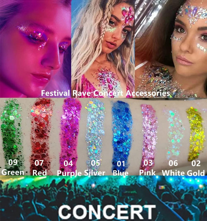 Gold Face Body Glitter,Mardi Gras Glitter Makeup Gold Face Paint,Holographic Chunky Sequins Glitters for Eye Lip Hair Nails,Festival Rave Accessories,52G