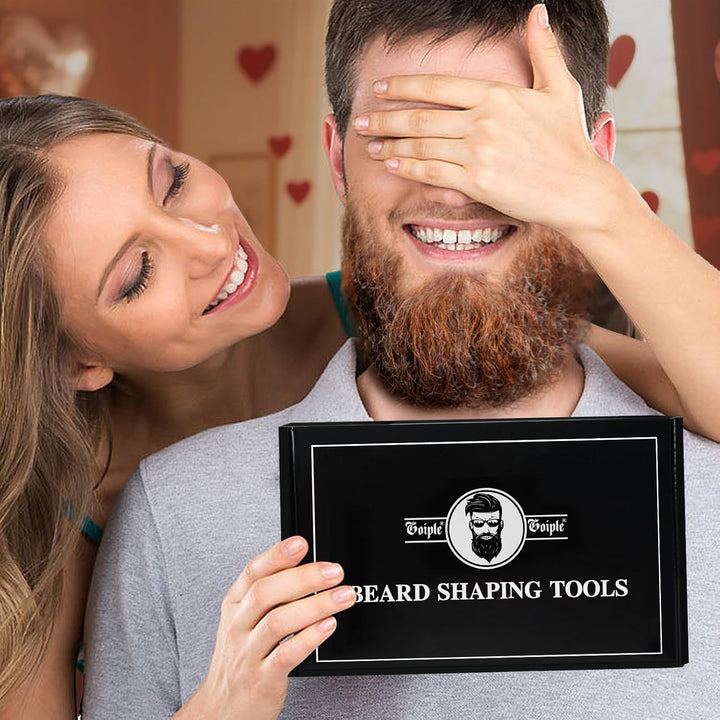 Beard Shaper for Men Beard Shaping Tools - Beard Template Guide, Professional Straight Edge Razor, 10 PCS Double Edge Blade, Barber Pencil, Beard Comb, Stainless Steel Scissor Mustache Lineup Tools