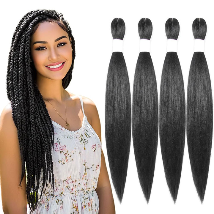 Purple Braiding Hair 20 Inch Pre Stretched Hair Long Straight Crochet Braids Yaki Texture Synthetic Fiber 4 Packs (Dark Purple)