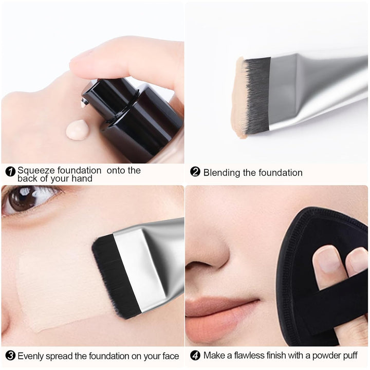 Flat Foundation Brush,Korean Makeup Brush Spatula Facial Brush for Liquid Foundation,Premium Face Makeup Brush for Blending Cream (Silver)