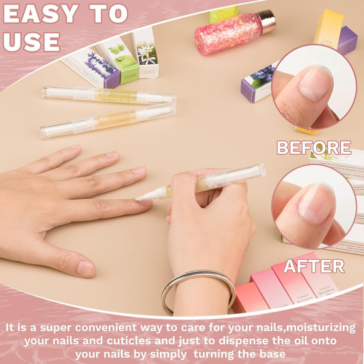 2PCS Cuticle Oil Pens for Nail Care,Cuticle Revitalizer Oil Pen with Soft Brush,Cuticle Oil to Prevent Nail Cracking and Dry (Peach & Strawberry Flavor)