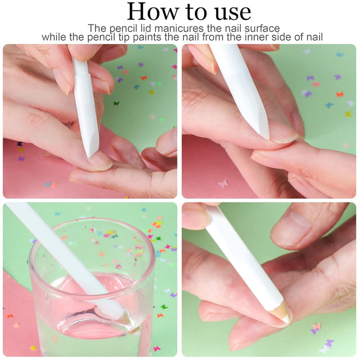 2 Pieces Nail Whitening Pencil 2-In-1 White Nail Pencil DIY Design Manicure with Cuticle Pusher