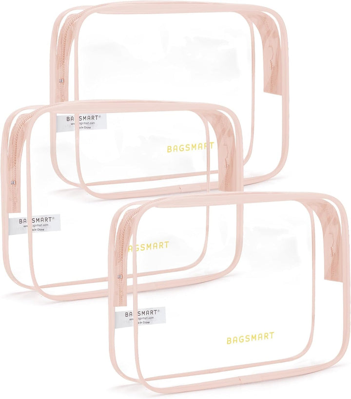 Clear Toiletry Bag, 2 Pack TSA Approved Travel Toiletry Bag Carry on Travel Accessories Bag Airport Airline Quart Size Bags Water Repellent Makeup Cosmetic Bag for Women (Black-2Pcs)