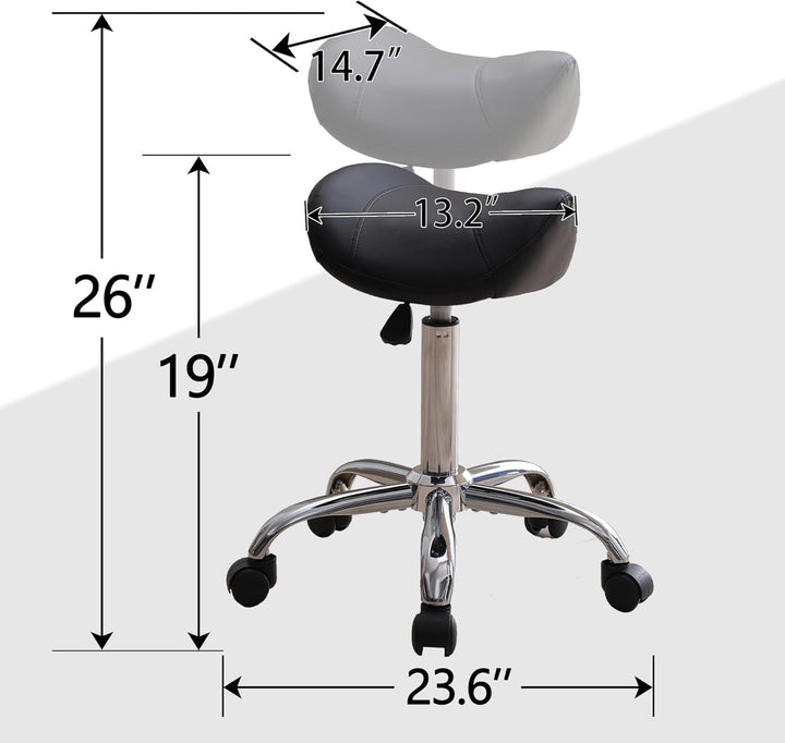 Swivel Saddle Stool with Wheels, Adjustable Rolling Stool 18"-26", Faux Leather Rolling Stool for Salon, Massage, Clinic, Lab, Office (Black, 1PCS (18"-26"))