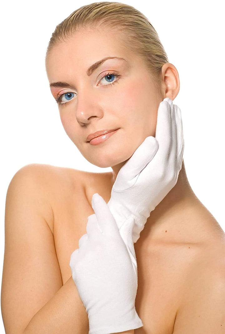 Cotton Gloves,  3 Pairs White Cotton Gloves Gloves for Women Men Eczema Dry Hands Moisturizing Serving Archival Cleaning Jewelry Silver Inspection