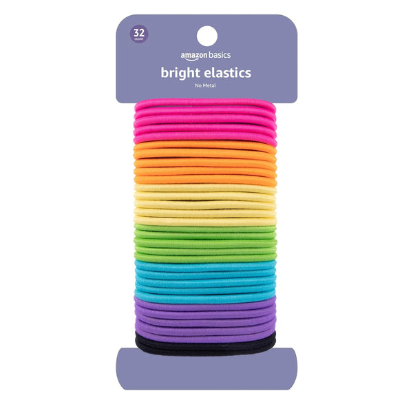 Pony Tail Hair Ties - Bright 4 MM Elastics for All Types, 32 Count