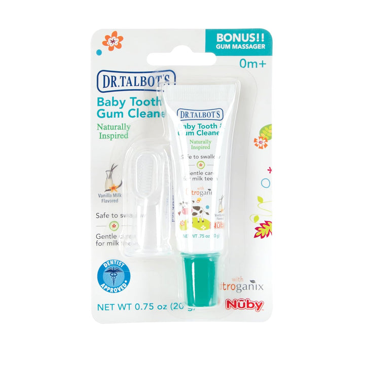 Baby Toothpaste Naturally Inspired with Citroganix and Silicone Finger Gum Massager, Vanilla Milk Flavor