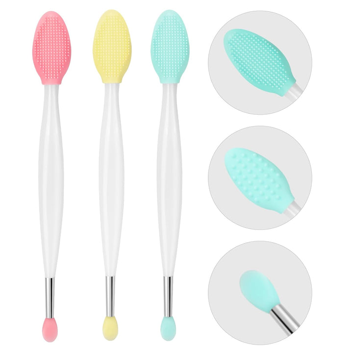 Lip Scrub Brush - 2 PCS Dual-Ended Lip Scrubber Exfoliator and Silicone Lip Brush, 3-In-1 Silicone Lip Scrub Tool Lip Mask Applicator, Gentle Exfoliator & Applicator for Soft