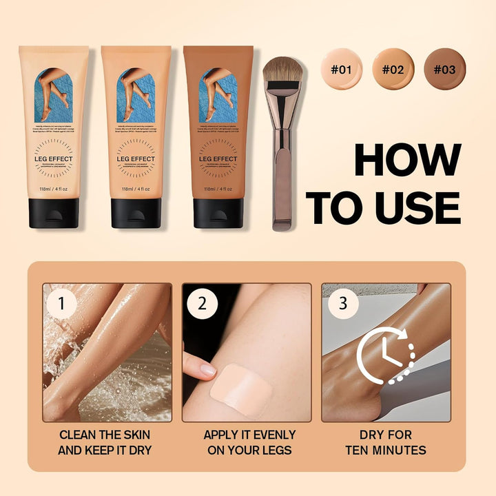 Leg Makeup Waterproof with Brush, No Transfer Body Makeup for Legs Full Coverage Waterproof Concealer, Scar & Tattoo Cover up for All Skin Tones, Long Lasting Makeup (#02)