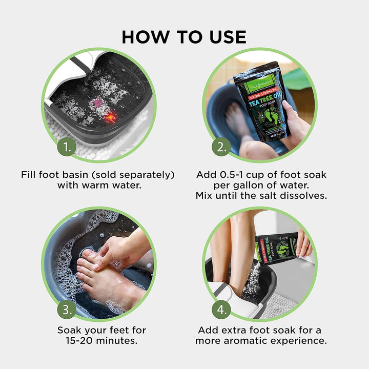 EXTRA STRENGTH Tea Tree Oil Foot Soak W/ Epsom Salt Made in USA Toenails，Athlete'S Foot，Itchy Feet，Stubborn Smelly Foot Odor，Pedicure Calluses & Soothes Sore Tired Achy Feet 16 Oz，Black