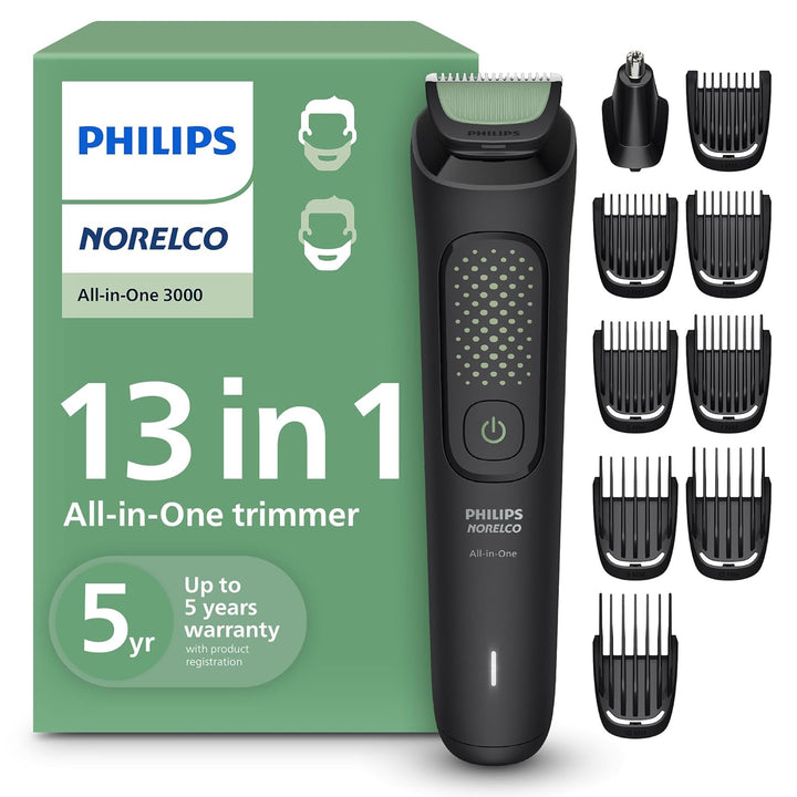 Philips Multigroom 3000 Series, All-In-One Trimmer, 13 Piece Men'S, Grooming Kit for Beard, Face, Nose, and Ear Hair Trimmer and Hair Clipper - NO Blade Oil Needed, MG3740/40