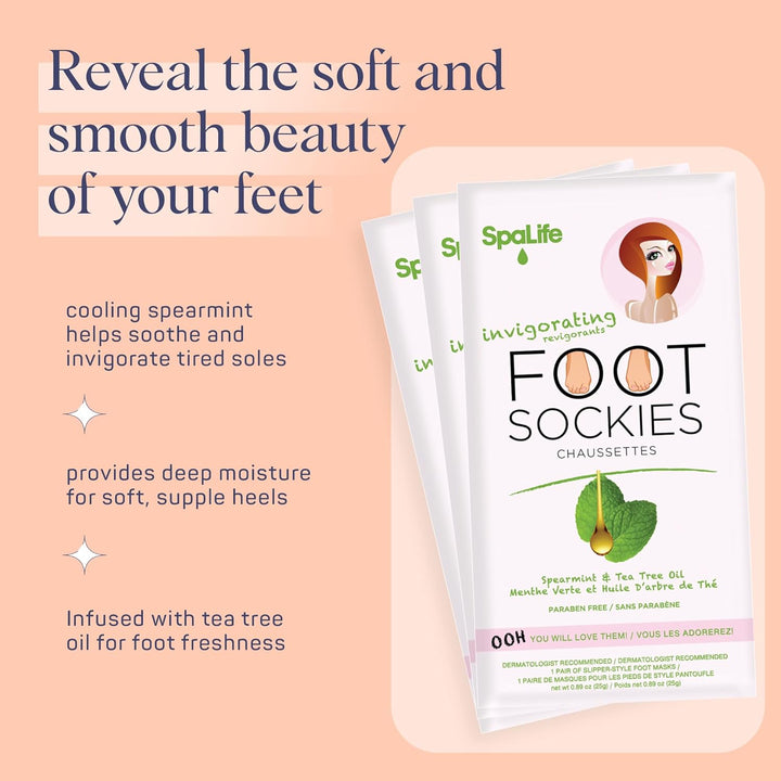 Softening Care Foot Sockies (8-Pack) - Spearmint & Tea Tree Oil, Exfoliating Pack for Healthy Feet, Intensive Repair, Callus Remover Sockies, Dry Skin Solution, Moisturizing Foot Treatment