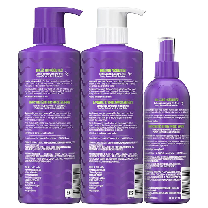 Kids Hair Care Bundle Set Including: Shampoo (16 Fl Oz), Conditioner (16 Fl Oz) & Detangler Spray (8 Fl Oz), Paraben- Freem Sulfate-Free, Dye-Free, Cruelty-Free, Tangle-Free Styling